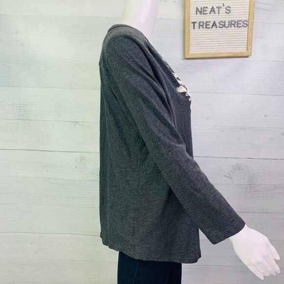 J Jill Floral Appliqué Heather Black Front Button Cardigan Sweater Size L Petite - Picture 4 of 9